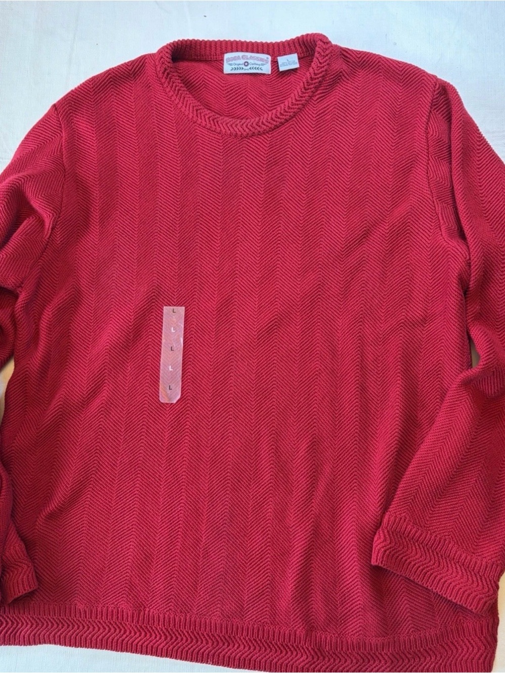 NWT 100% cotton Red Crewneck Men's Sweater - Classic Knit vintage